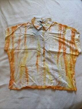Kut from the Kloth Orange and Yellow Tie-Dye Button Down Shirt